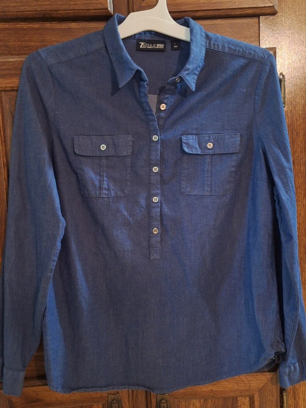 Blue Chambray Long-Sleeve Shirt By New York & Co Large